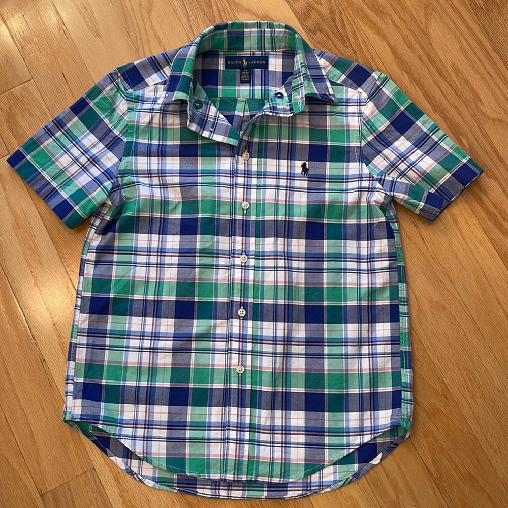 Ralph Lauren Blue Label Boys Checkered Button Down Short Sleeve.  Size M (10-12)